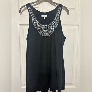 Sleeveless Black Jeweled Blouse